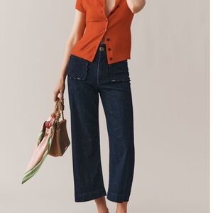 Anthropologie COLETTE Scallop Pocket Cropped Wide-Leg Jeans Maeve